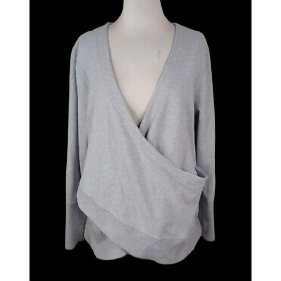 Lucy Activewear Gray Faux Wrap Crossover Sweater Sweatshirt - Picture 1 of 9